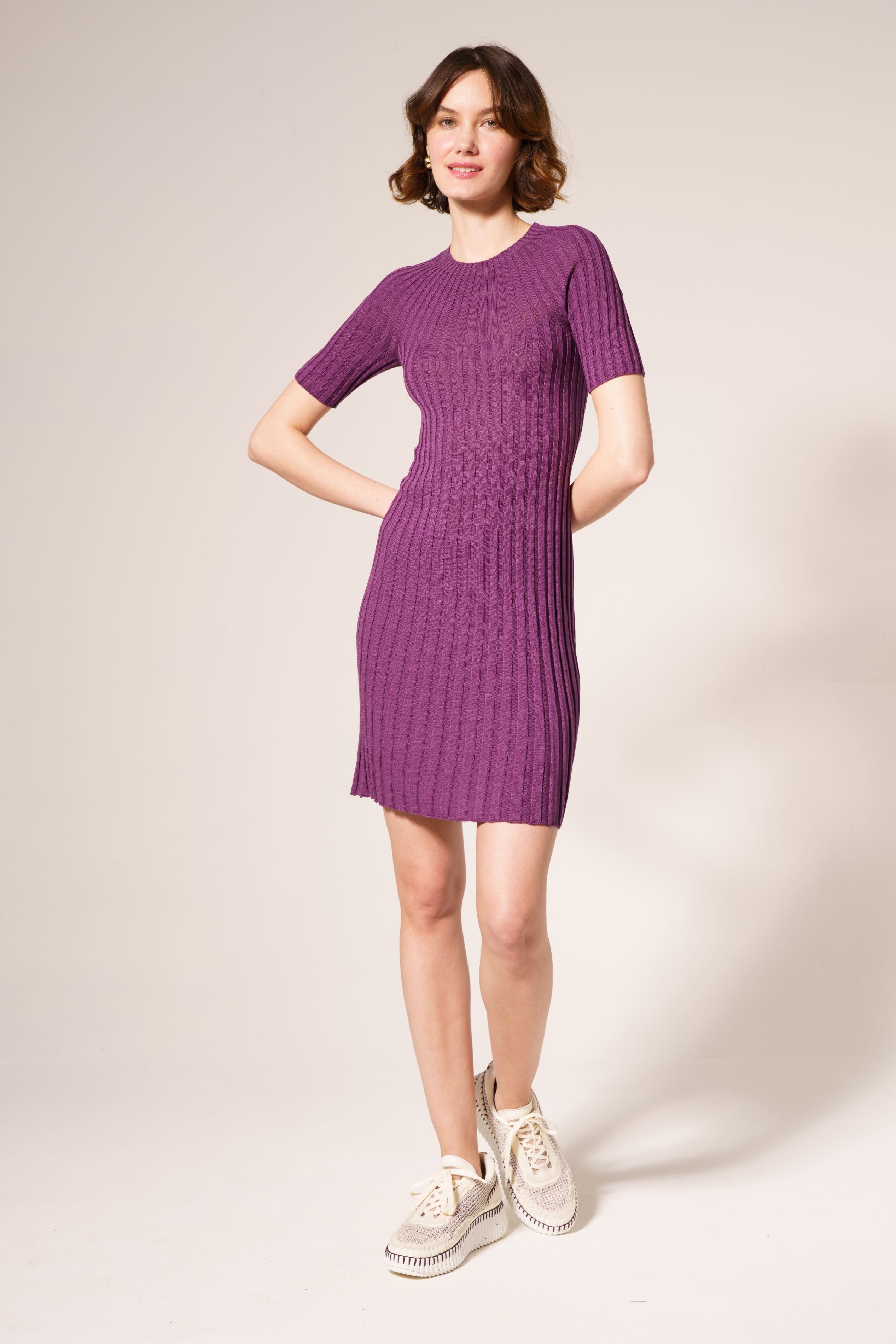 purple chiffon dress Sheath Chiffon Lilac Mother of the Bride Dress with Cape Sleeves US0 / Custom Color main image 1